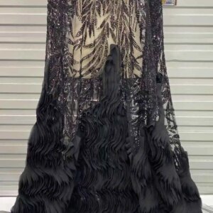 Latest French 3D Flower Sequins lace Fabric 2025 high Quality Nigerian Sequins Beads Lace Fabric with wedding Sew 5 Yards