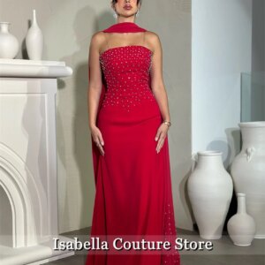 Elegant Red Long Prom Dresses Sweetheart Bead Crystals Birthday Luxury Saudi Arabic Dress Wedding Party Gown Customized