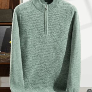 Half Zip Collar 100% Pure Cashmere Sweater Men’s High-End Knit Pullover Business Casual Jacquard Jacket Autumn New Thicken Tops