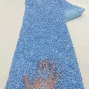 Nigerian Luxury Beaded And Perals Lace Fabric High Quality 2025 African Sequins Heavy Lace Fabric For Woman Evening Dress