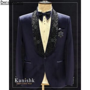 Navy Blue Formal Wedding Suits Crystal Beading Men’s Business Suit 2 Pieces (Jacket+Pants) Man Tuxedo Groom Wear