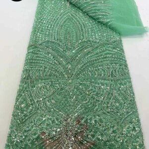 African Embroidery Beaded Lace Fabric Lace Fabric 2025 High Quality French Nigerian Sequin Lace Fabric Sequin Sewn 5 Yards