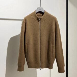 New men’s advanced simple solid color turtleneck cashmere casual bottom cardigan coat