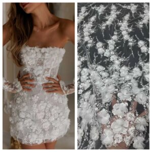 Luxury Groom Sequins Lace Fabrics 2025 High Quality Lace Embroidery Beaded Mesh Fabric 3D Flower Lace For Women Wedding Dresses