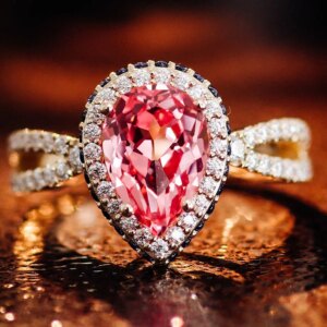 Provence 18K/14K/10K Solid Gold Pear Cut Lab Grown Pink Sapphire With DEF VVS Moissanite Engagement Water Drop Ring For Woman