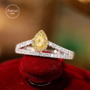 Aazuo Natural Yellow & White Diamonds 18K Pure Gold Water Drop V Shape Rings Upscale Trendy Senior Party Fine Jewelry Hot Sell