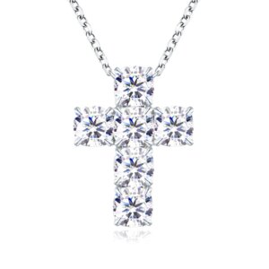 Provence 4.8ct T.W. Cushion Cut Moissanite Diamond Solid 14K White Gold Cross Pendant with GRA Certified With Chain Trendy Gift