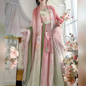 Ancient Chinese Costume Hanfu Cheko Skirt Pink Fairy Machine Embroidery Chinese Traditional Han Clothing