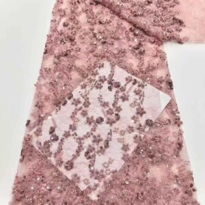 Latest Royal African Groom Lace Fabric 2025 Luxury French Sequins Mesh Lace Fabric High-end Beaded For Wedding Dresses