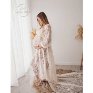 Don&Judy Elegant Long Tassel Maternity Dress Photoshoot Chest Lace Up Wedding Party Gown Pregnancy Long Dresses Photography Maxi