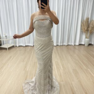 MYMB Dubai Luxury Beaded CHAMPAGNE Strapless Mermaid Evening Dress Sexy For Women Party Gown Formal Occasion Customized MB40361