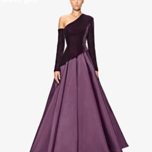 Customized Evening Dress Luxury A-Line One-Shoulder Prom Dresses Floor-Length Ruffle Zipper Up Long Sleeves Vestidos De Fiesta