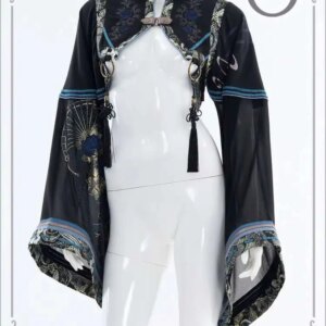 Chinese Style Embroidery Bronzing Gauze Short External Outfit Coat Black Wine Red Grey Carnival Halloween Cos Cosplay