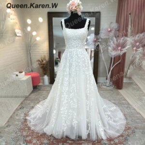 Elegant Boho A line Wedding Dress U neck lace bride dress robe de mariee A line Wedding Bridal Gown