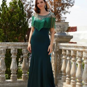Tailor Shop Mother of Bride Dresses Emerald Green Beads Tassel Elegant Occasion Wear Black Formal Bling Evening Gowns