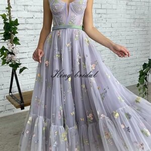 Tulle Prom Dresses Tea Length Corset A Line Fairy Formal Evening Party Gown Bridesmaid Custom Made Women’s Flower Embroidery