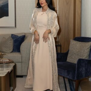 Customized Elegant White Jersey Evening Dress Temperament Sequined Ruched Crew Neck Long Sleeves Draped Special Occasi