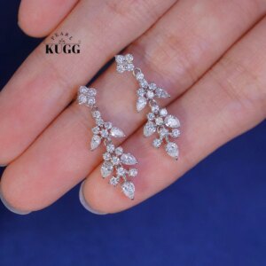 KUGG 100% 18K White Gold Earrings Luxury Shiny Design 1.30carat Real Natural Diamond Drop Earrings for Women Senior Banquet