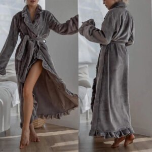 Thick Women Bathrobe V Neck Ruched Long Sleeve Sash Pregnant Party Sleepwear Pleat Draped Robe Maternity Photo Evening Dresses