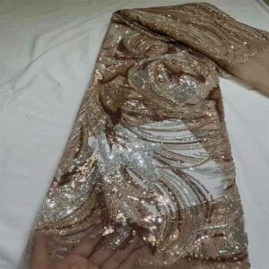 2025 African Nigeria lace fabric High Quality Lace Sequins Tulle Lace Fabric Embroidery Wedding Party Dress Beads Lace 5Yards