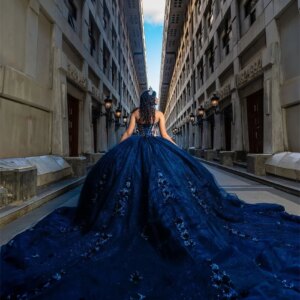 Elagant Navy Blue Princess Quinceanera Dresses Bead Appliques Flowers Crystals Vestidos 15 Años 16th Birthday Party Dress Custom
