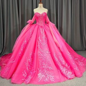 Rose Red Sweetheart Shiny Quinceanera Dress Ball Gown Sweet 16 Dress Sequin Appliques Lace Beads Wedding Gowns Long Sweep Train