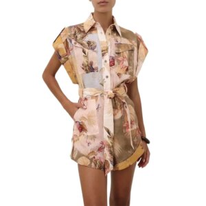 Mulit Colors Floral Print Short Sleeve Patchwork Jumpsuit 2025