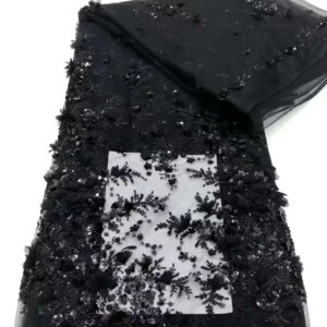 5 Yards Luxury African Heavy Beaded Lace Tulle Fabric 2024 French 3D Flower Embroidered Applique Fabric For Sewing Material
