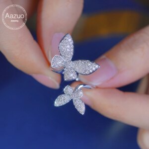Aazuo Fine Jewelry 18K White Gold Real Diamonds 0.80ct Luxury Butterfly Ring Gift For Woman Deluxe Banquet Fashion Jewelry Au750