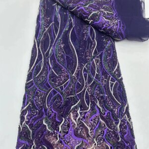 Luxury Handmade Bead Lace Fabric New Arrival 2024 African Lace Fabric 2024 High Quality 5Yard Sequence Lace Fabric for Dresq32-1