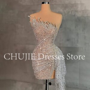 Sequins Graduation Dress Customized Beads Cocktail Dresses Mermaid Strapless For Woman Wedding Prom Gown Mini Homecoming Dress