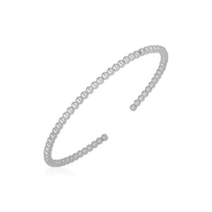 14k White Gold High Polish Bead Cuff Bangle 3mm