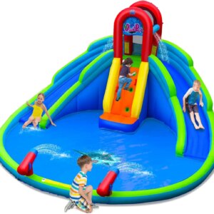 Inflatable Water Slide, 18x17FT Mega Kids Waterslide Park for Outdoor with 2 Long Slides, Splash Pool, Handrail Upgrade, Blow up