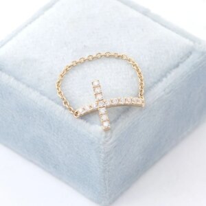 Provence Solid Gold Cross Ring 14K 18KGold band Minimalist Chain Ring for Women Fashion Religious Jewelry Personalized Custom