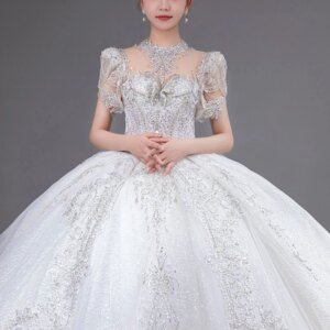 Customized New Factory Wedding Dress Elegant Romantic French Short Sleeve White Color Bridal Gown Wedding Dress Xs006