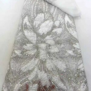 Nigerian High Quality Luxury Sequins Embroidery Lace Fabric French 3d Flower Tulle Beaded Lace Fabric For Women Wedding Dresses