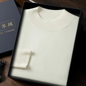 CHICUU Luxury Men 100% Cashmere Sweater Mock Neck Long Sleeve Pullover Spring Autumn Smart Casual Basic Style Cashmere Knitwear
