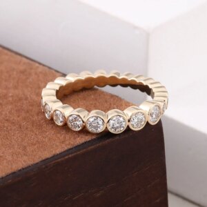 Provence custom 14K/18K solid gold rings for women irregular round cut lab diamond wedding band  bezel set Anniversary gift