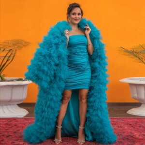 Amazing Tulle Coat for Stage and Performance Tulle Fluffy Cape Ruffles Coat Long Sleeve Tulle Cloak for Women Long Jacket