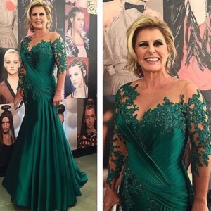 Emerald Green Long Mother of The Bride Dresses for Wedding Lace Beaded 3/4 Sleeves Floor Length Groom Godmother Evening Dresses