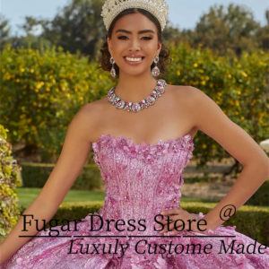 Sparkling Metal Brocade Quinceanera Dress Ball Gown Exquisite Crystal Bead 3D Flower Decal Gown vestidos 15 16 años quinceañera