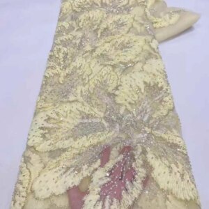 African Lace Fabric 2025 High Quality French 3D Flower Sequins Embroidery Beads Tulle Lace Fabric For Party Dress XZ65KM-265