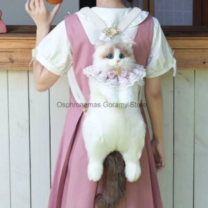 Girl Cute Cat Backpack Simulated Plush Cat Backpack Plush Backpack Gift Female Friends Cat Bags