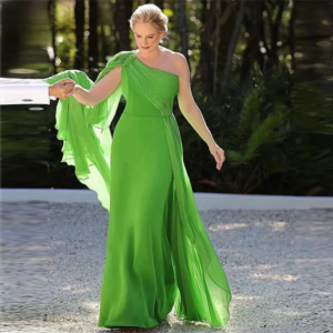 Customized Green Chiffon Long Evening Dresses One Shoulder A-Line Prom Dresses Floor Length Formal Occasion Promise Gowns For Wo