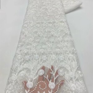 High Quality African Sequins Tulle Embroidered Groom Lace Fabric Beaded Sequins Lace Fabric For Nigerian Wedding Material