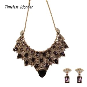 Timeless Wonder Fancy Zircon Geo Pave Statement Necklace N Stud Earrings for Women Designer Jewelry Sets Classy Rare Top 7524