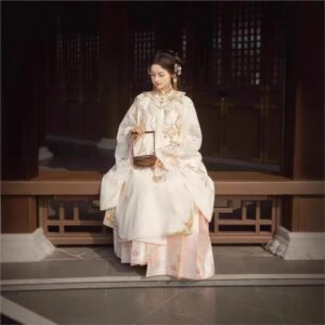 New Hanfu female skirt heavy embroidery shoulder stand collar blouse set
