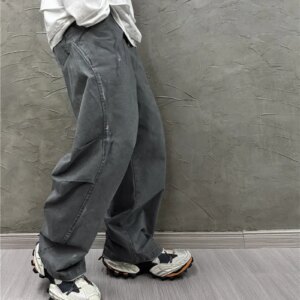 Heavy Washed Graffiti Retro Overalls Trendy Unique Matchet Pants Loose Pleated Casual Trousers