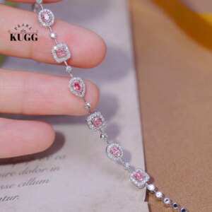 KUGG 100% 18K White Gold Bracelet Women Real Natural Pink Diamond Engagement Bracelet Elegant Girlish Style High Party Jewelry
