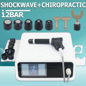 12Bar Pneumatic Shockwave Therapy Machine Relieve Joint Pain Massage Relaxation 800N Chiropractic Corrective Gun 2 IN 1 Massager